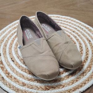 BOBS From Skechers Classic Taupe Canvas Slip On Shoes 7.5